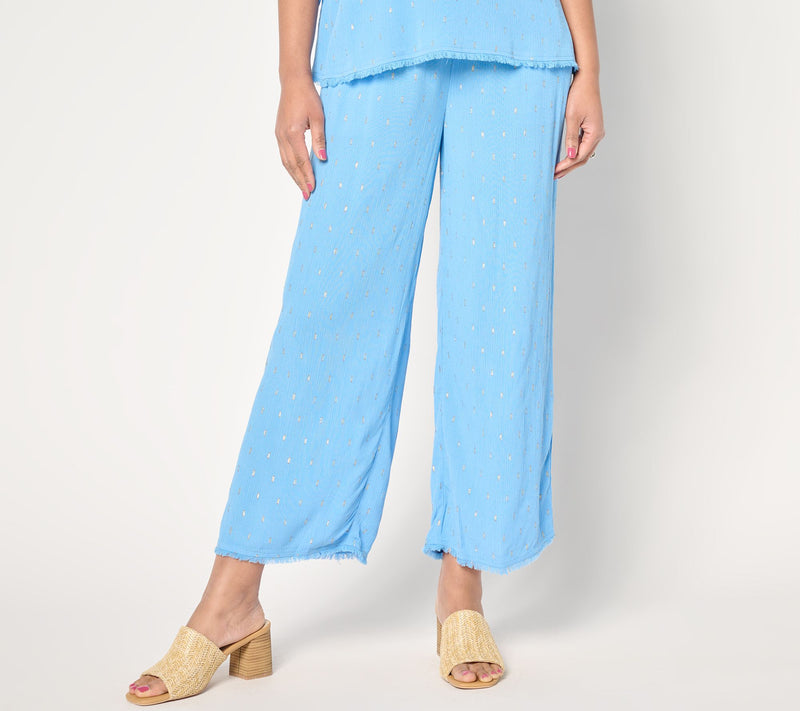 Susan Graver Soleil Petite Lurex Clip Dot Wide Leg Crop Pant — Main view