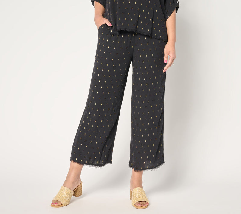 Susan Graver Soleil Petite Lurex Clip Dot Wide Leg Crop Pant — View 9