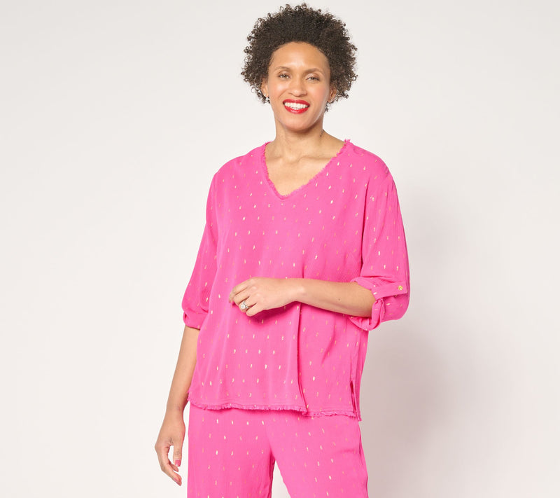 Susan Graver Soleil Lurex Clip Dot Dolman Sleeve Top — Main view
