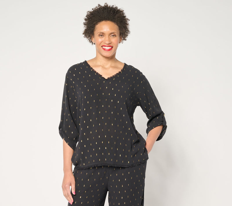 Susan Graver Soleil Lurex Clip Dot Dolman Sleeve Top — View 9