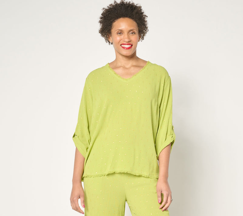 Susan Graver Soleil Lurex Clip Dot Dolman Sleeve Top — View 5
