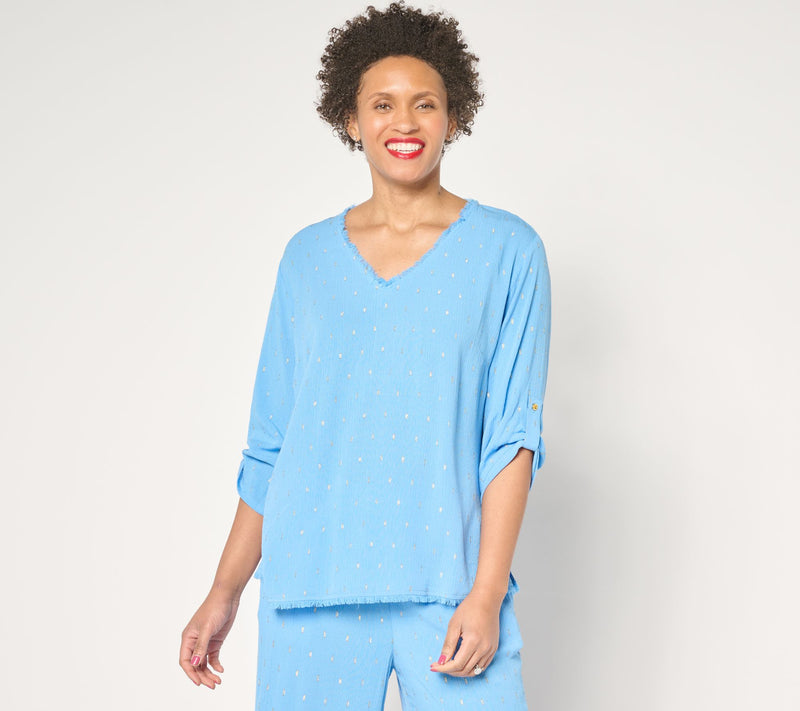 Susan Graver Soleil Lurex Clip Dot Dolman Sleeve Top — View 7