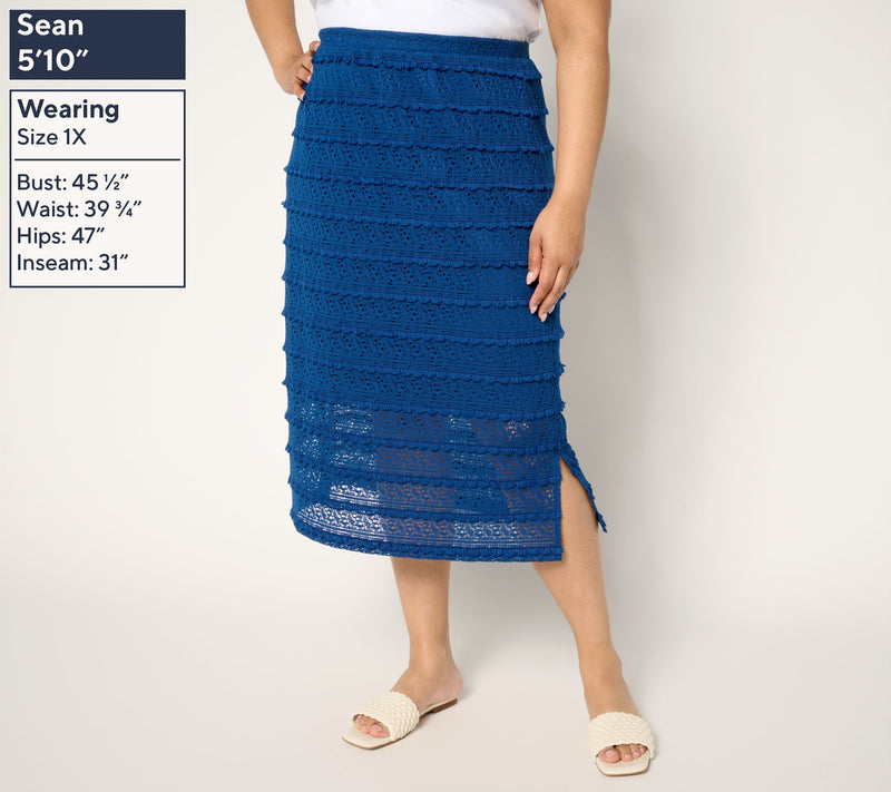 Susan Graver Soleil Regular Novelty Knit Midi Skirt — View 2