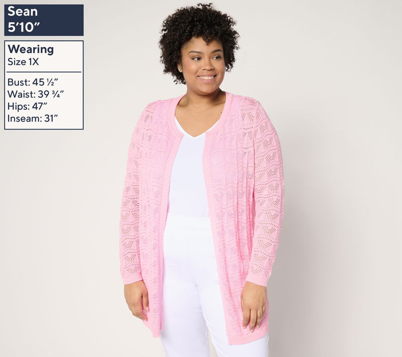 Susan Graver Pointelle Stitch Open Front Cardigan — View 10