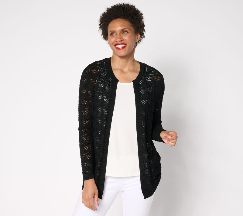 Susan Graver Pointelle Stitch Open Front Cardigan — View 9