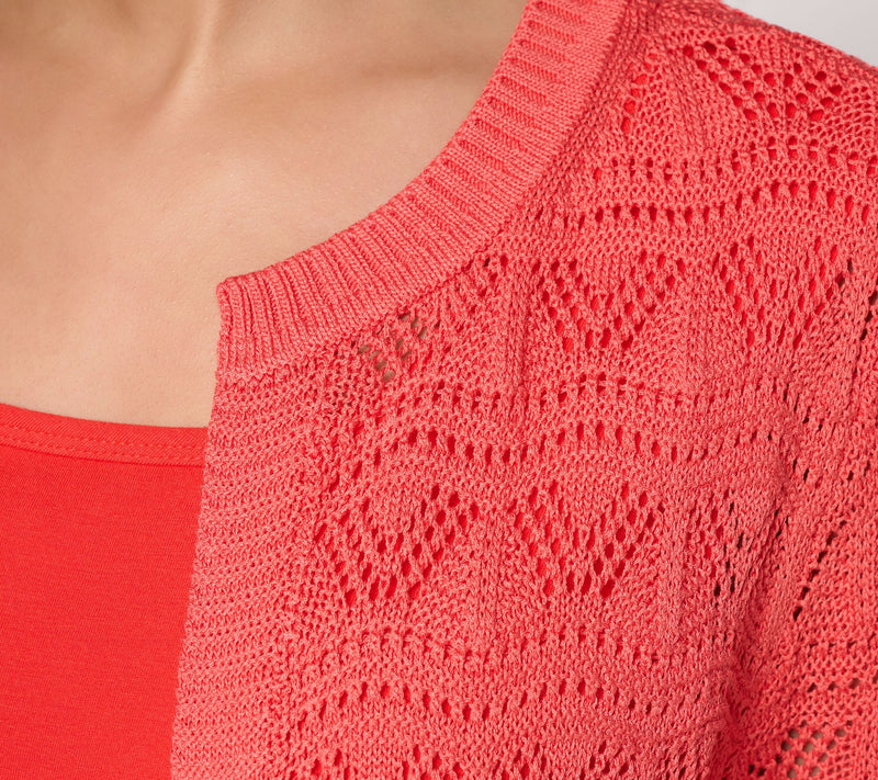Susan Graver Pointelle Stitch Open Front Cardigan — View 14