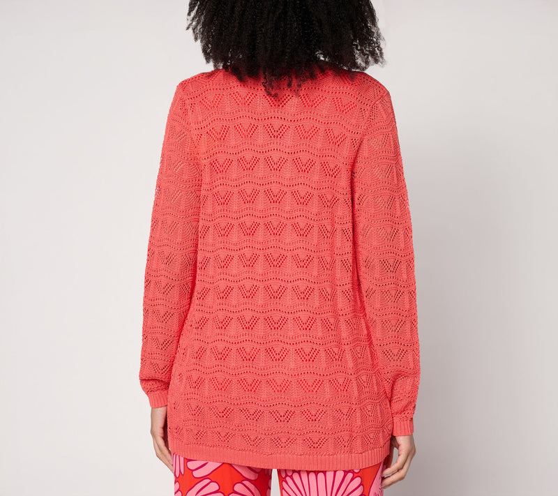 Susan Graver Pointelle Stitch Open Front Cardigan — View 12