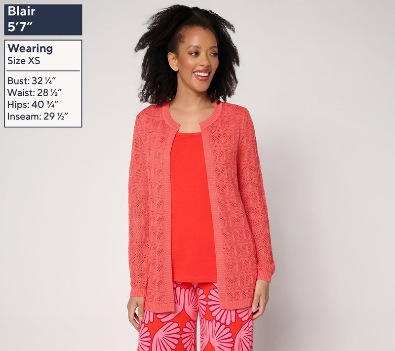 Susan Graver Pointelle Stitch Open Front Cardigan — View 11