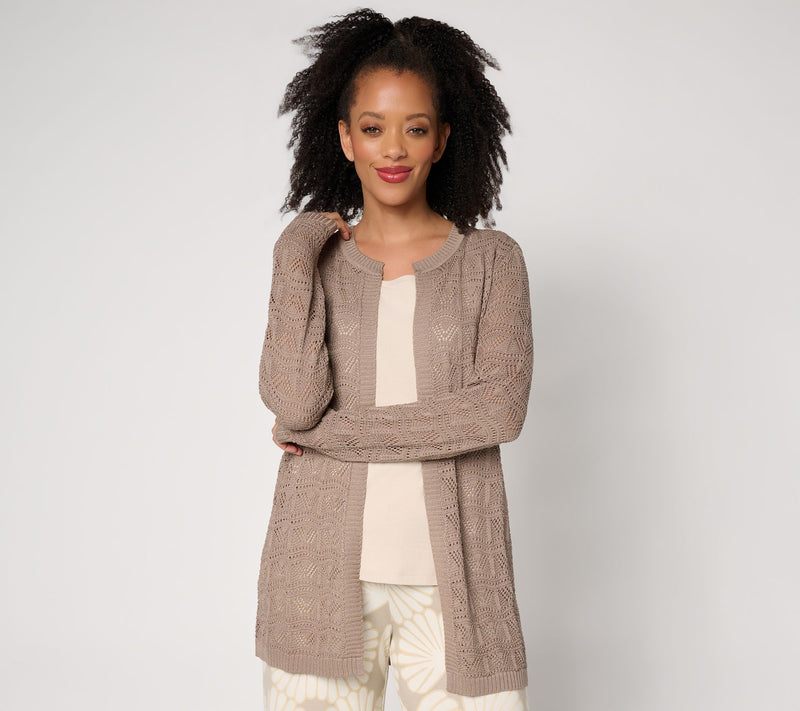 Susan Graver Pointelle Stitch Open Front Cardigan — View 17
