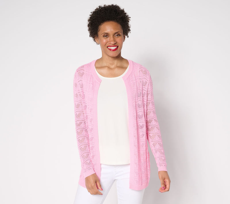 Susan Graver Pointelle Stitch Open Front Cardigan — View 7