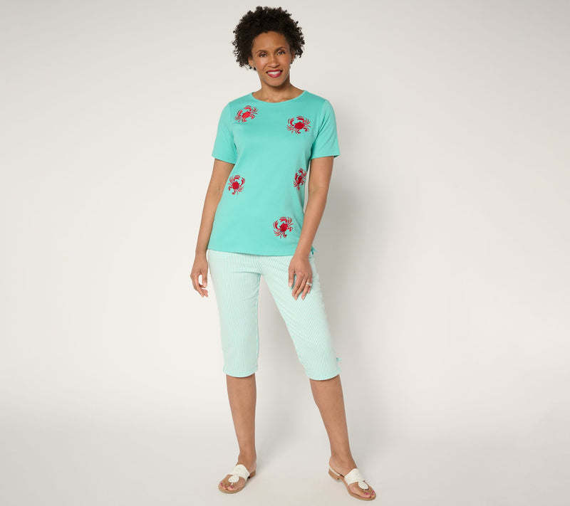 Quacker Factory Embroidered and Beaded Short Sleeve Top — View 5