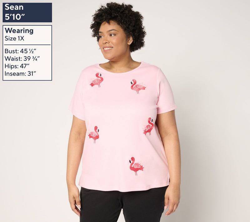 Quacker Factory Embroidered and Beaded Short Sleeve Top — View 2