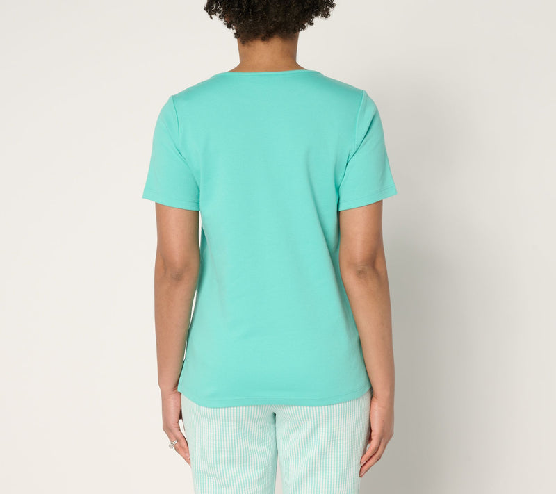 Quacker Factory Embroidered and Beaded Short Sleeve Top — View 4