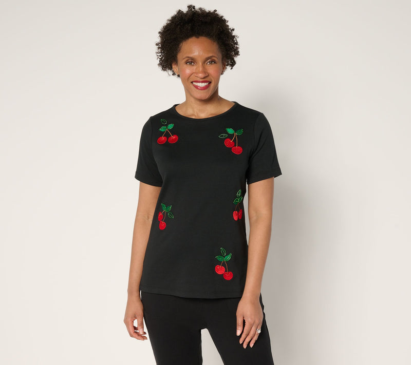 Quacker Factory Embroidered and Beaded Short Sleeve Top — View 10