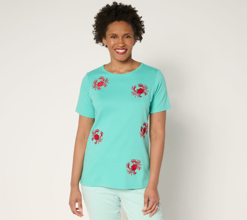 Quacker Factory Embroidered and Beaded Short Sleeve Top — View 12