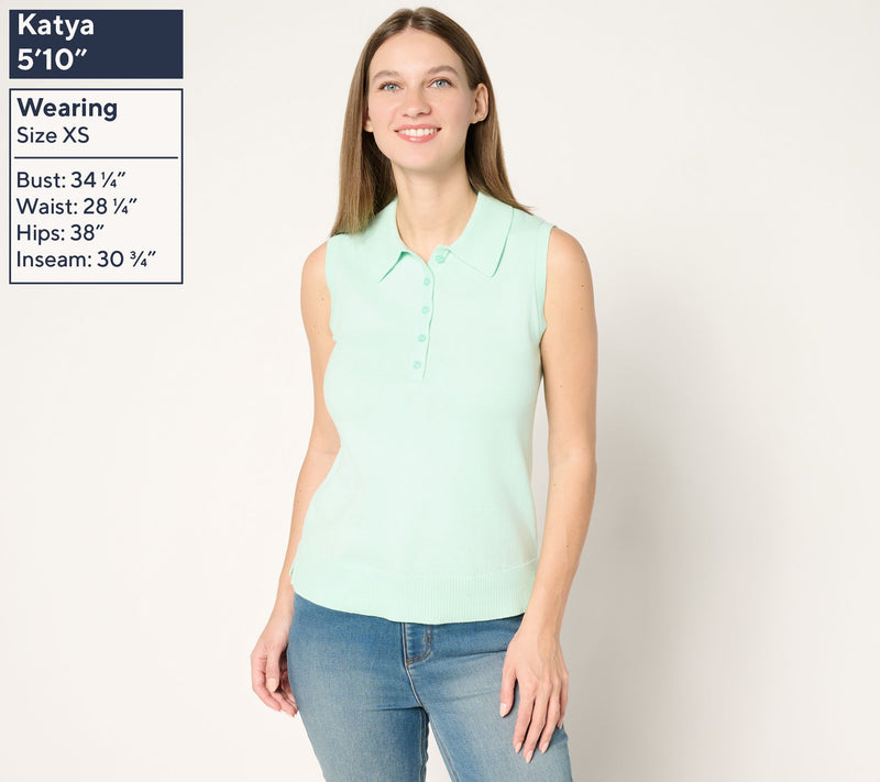 Isaac Mizrahi Live! Essentials Sleeveless Polo Sweater — View 12