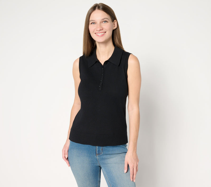 Isaac Mizrahi Live! Essentials Sleeveless Polo Sweater — View 11