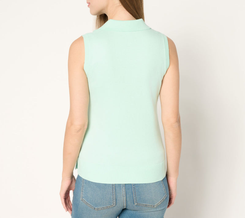 Isaac Mizrahi Live! Essentials Sleeveless Polo Sweater — View 13