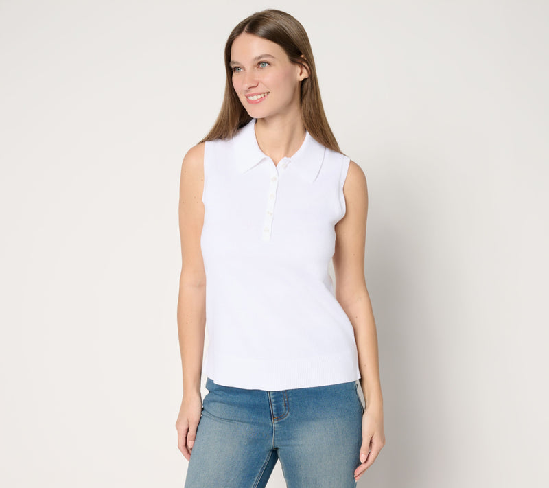 Isaac Mizrahi Live! Essentials Sleeveless Polo Sweater — View 7