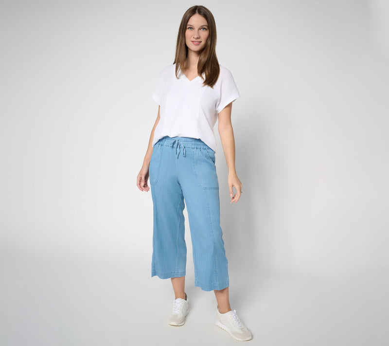 AnyBody Regular Drapey Denim Cropped Wide Leg Pull On Pants — View 11