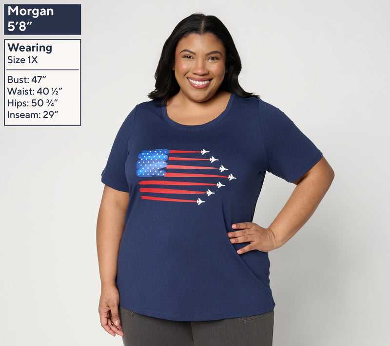 Denim & Co. Americana Favorite Jersey Short Sleeve Scoop Neck Top — View 8