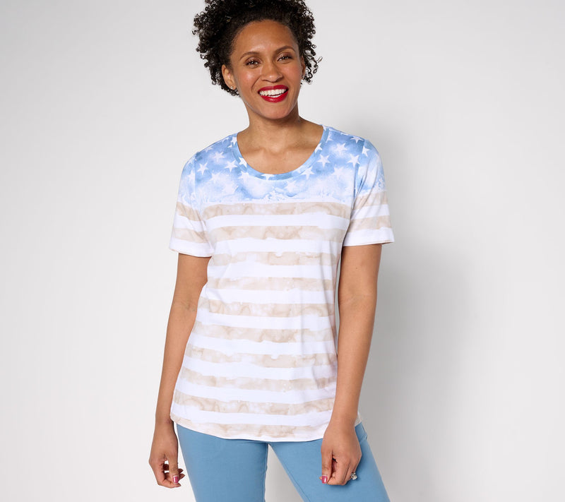 Denim & Co. Americana Favorite Jersey Short Sleeve Scoop Neck Top — View 7