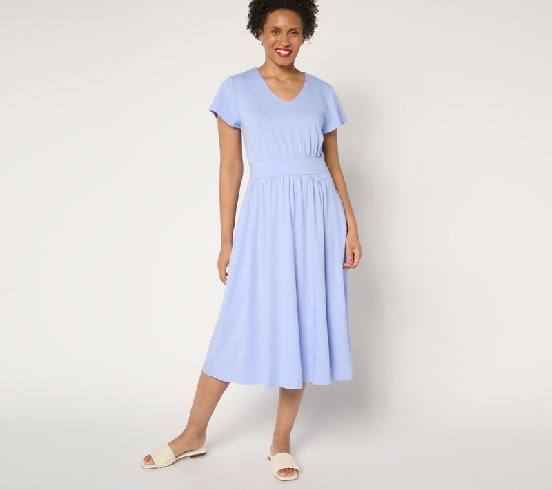 Denim & Co. Petite Favorite Jersey V-Neck Midi Dress — View 9