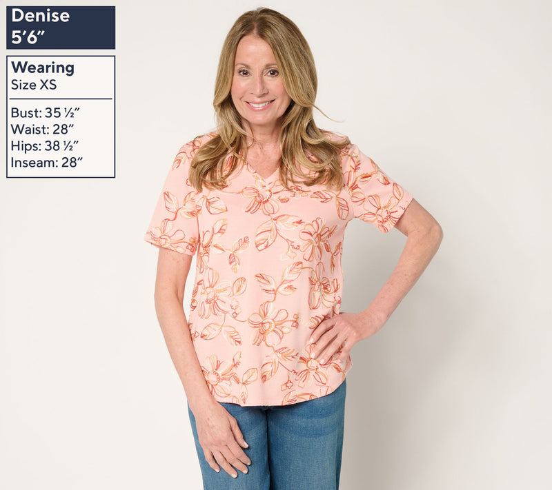 Denim & Co. Ombre Embroidered Short Sleeve V-Neck Top — View 2