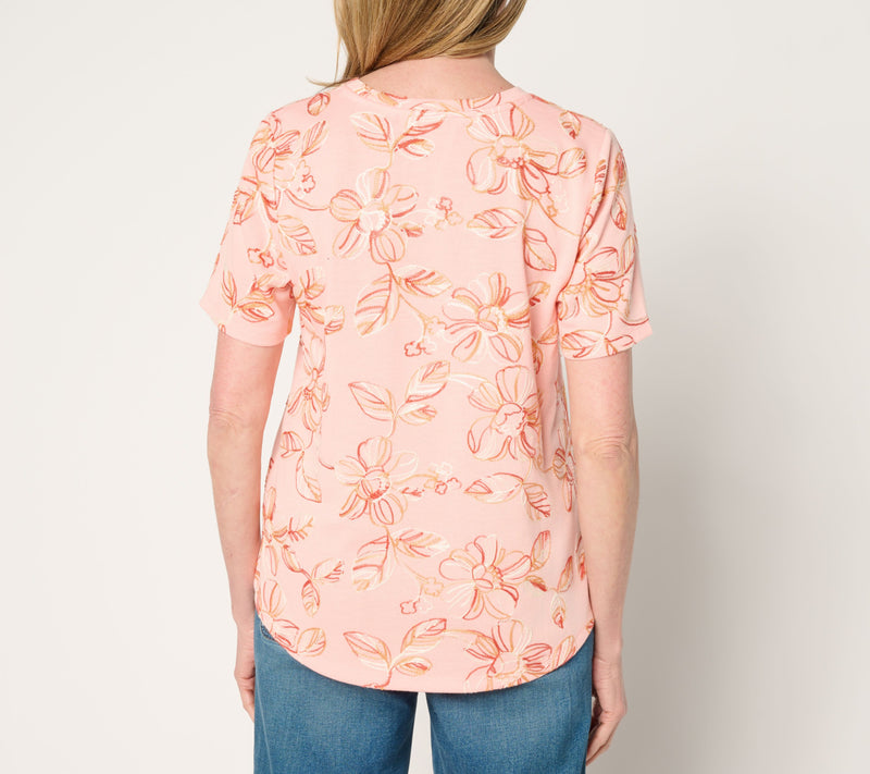 Denim & Co. Ombre Embroidered Short Sleeve V-Neck Top — View 3