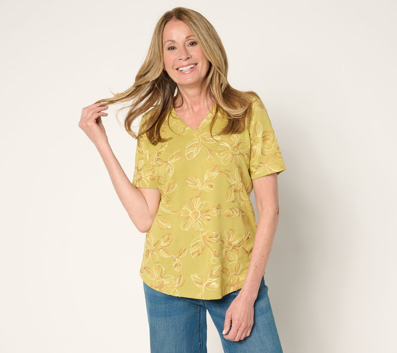 Denim & Co. Ombre Embroidered Short Sleeve V-Neck Top — View 11