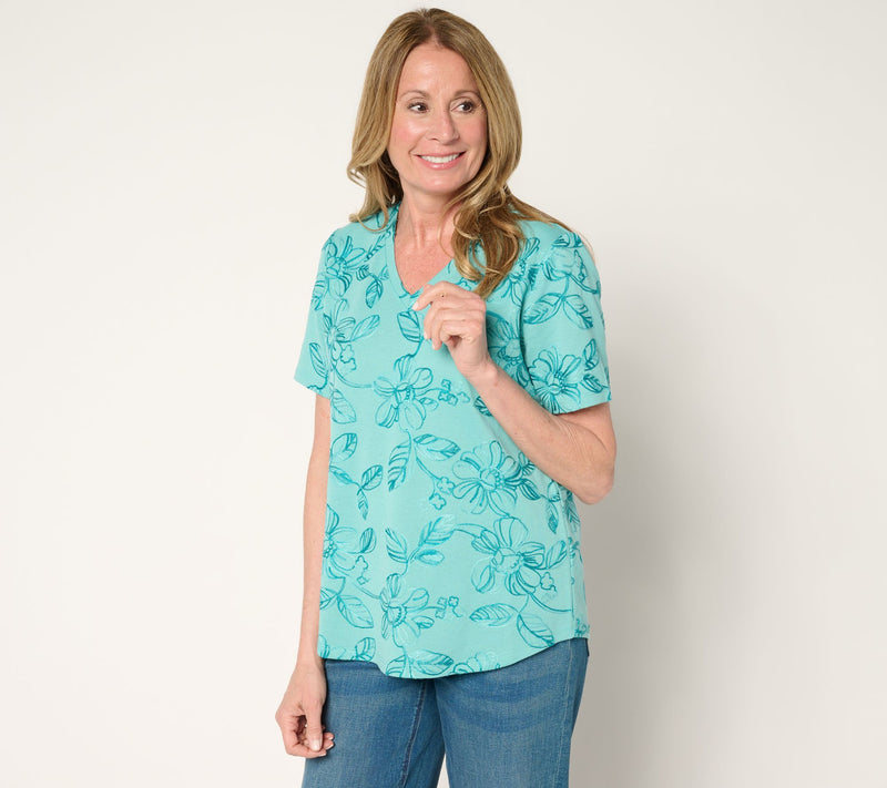 Denim & Co. Ombre Embroidered Short Sleeve V-Neck Top — View 12