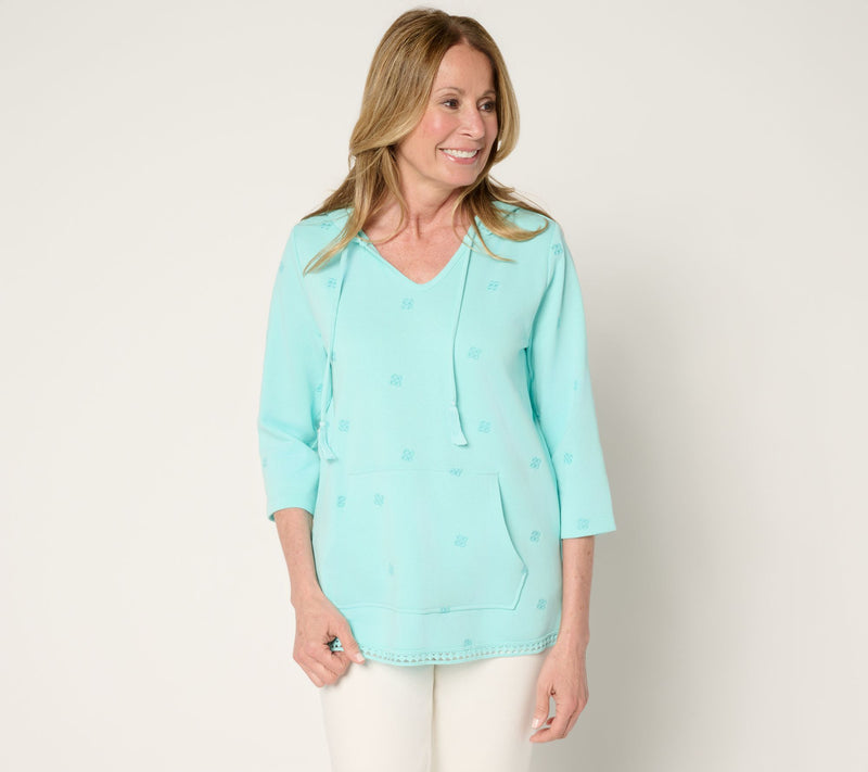 Denim & Co. Beach 3/4 Sleeve Embroidered Pullover — Main view