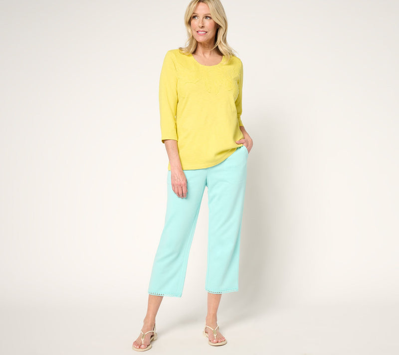 Denim & Co. Beach Regular Straight Leg Crop Pant with Lace Trim — View 4