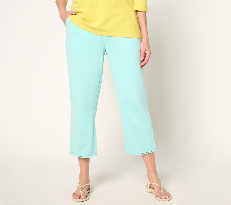 Denim & Co. Beach Regular Straight Leg Crop Pant with Lace Trim — Main view