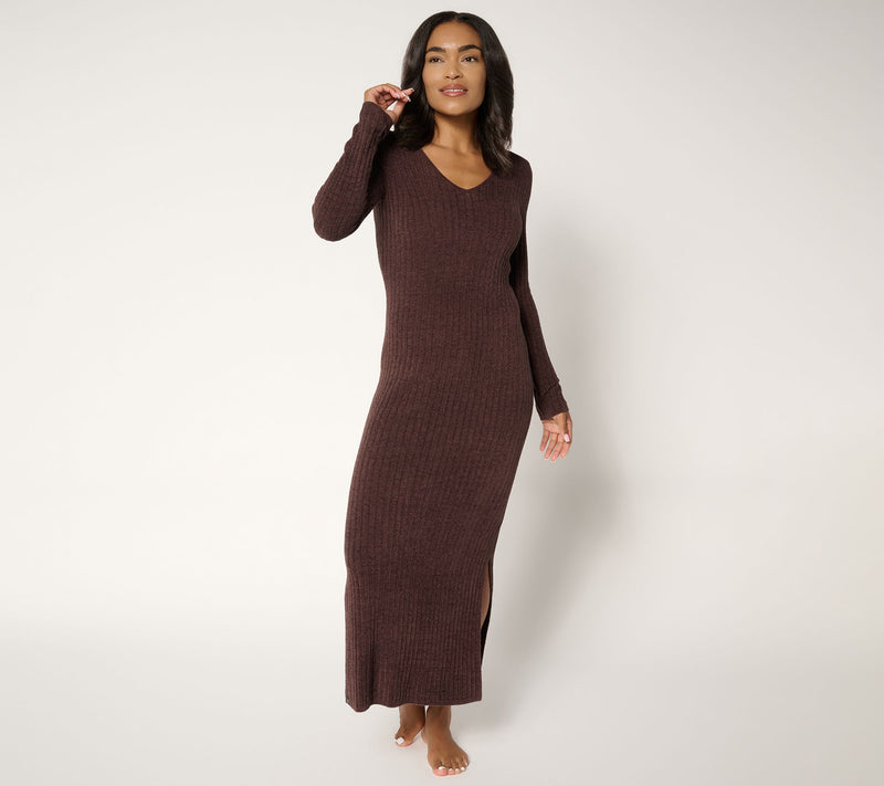 Barefoot Dreams Reg. CozyChic Ultra Lite Long Sleeve V Ribbed Dress — View 9