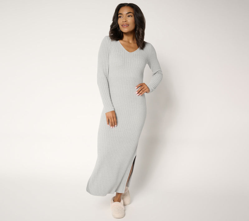 Barefoot Dreams Reg. CozyChic Ultra Lite Long Sleeve V Ribbed Dress — View 5