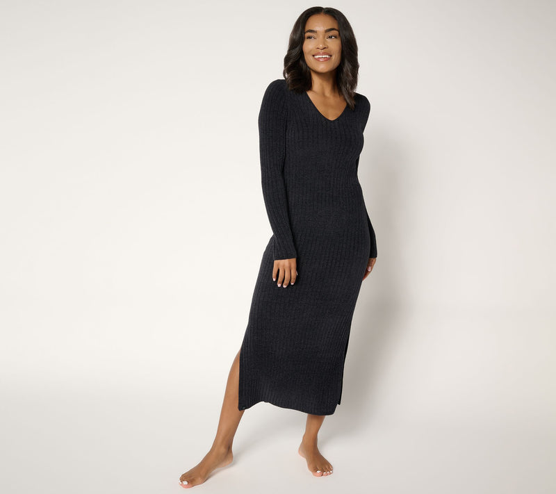 Barefoot Dreams Petite CozyChic Ultra Lite Long Sleeve V Ribbed Dress — View 13