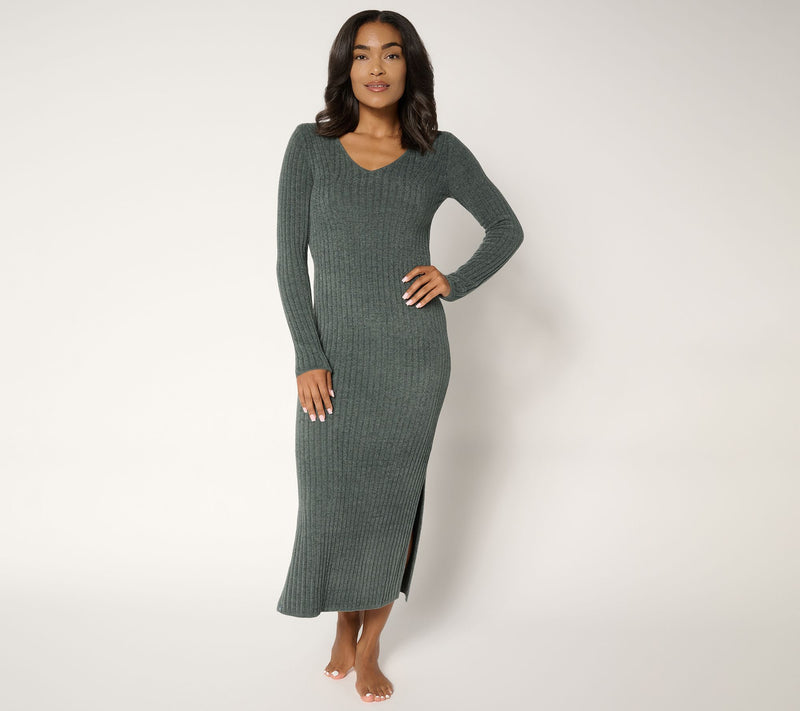 Barefoot Dreams Petite CozyChic Ultra Lite Long Sleeve V Ribbed Dress — Main view