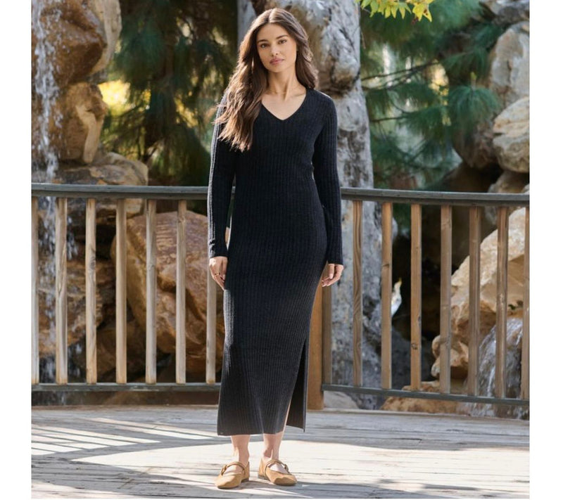 Barefoot Dreams Tall CozyChic Ultra Lite Long Sleeve V Ribbed Dress — View 20