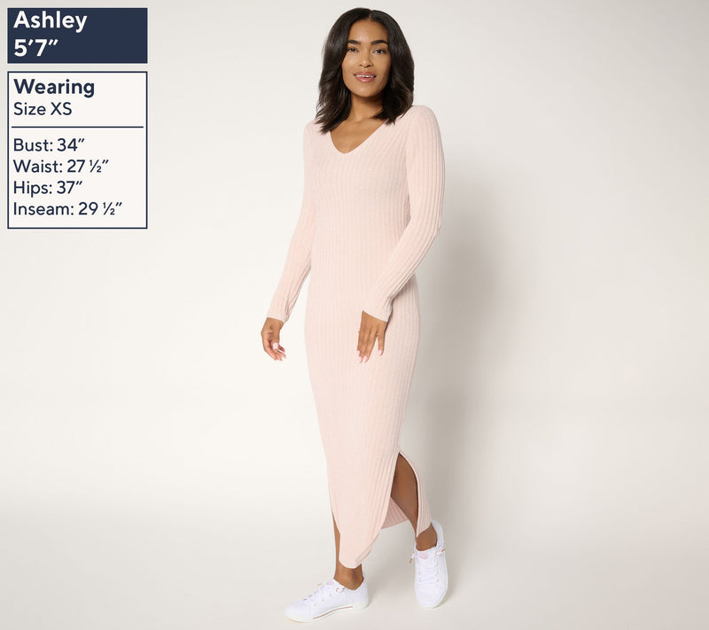 Barefoot Dreams Tall CozyChic Ultra Lite Long Sleeve V Ribbed Dress — View 15