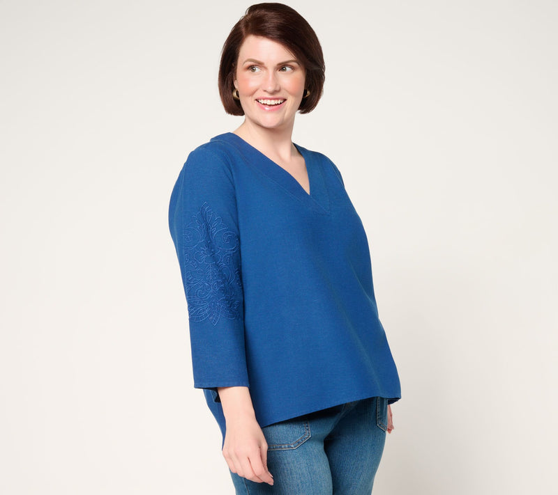 BEAUTIFUL by Lawrence Zarian Linen Blend Eyelet Detail Top — View 8