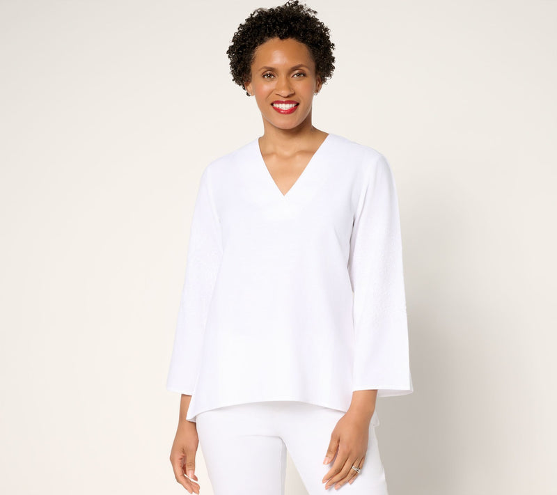 BEAUTIFUL by Lawrence Zarian Linen Blend Eyelet Detail Top — View 7