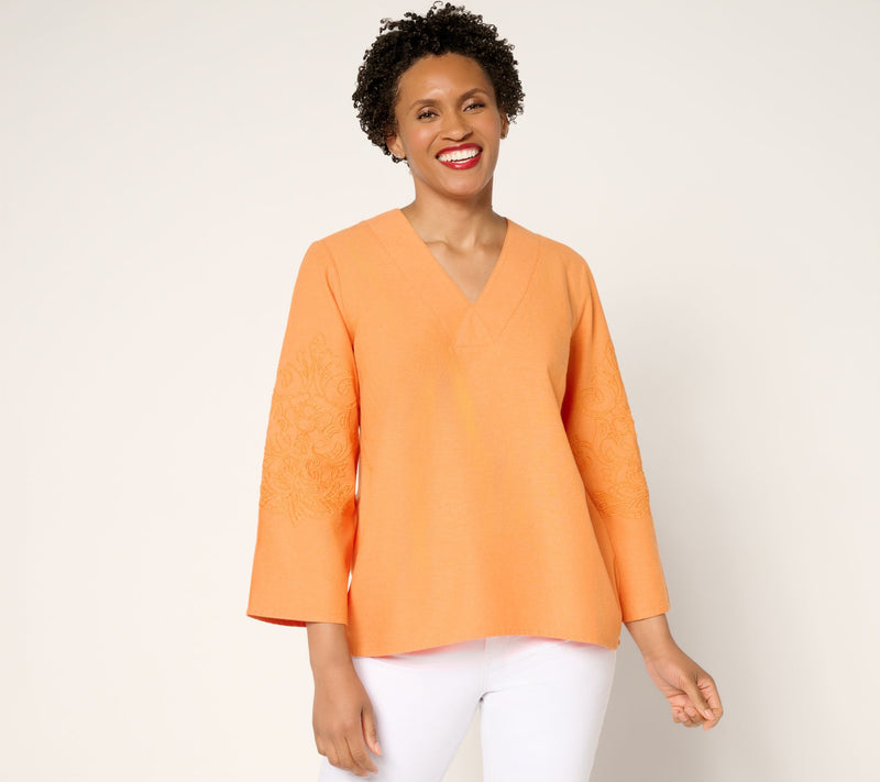 BEAUTIFUL by Lawrence Zarian Linen Blend Eyelet Detail Top — View 3
