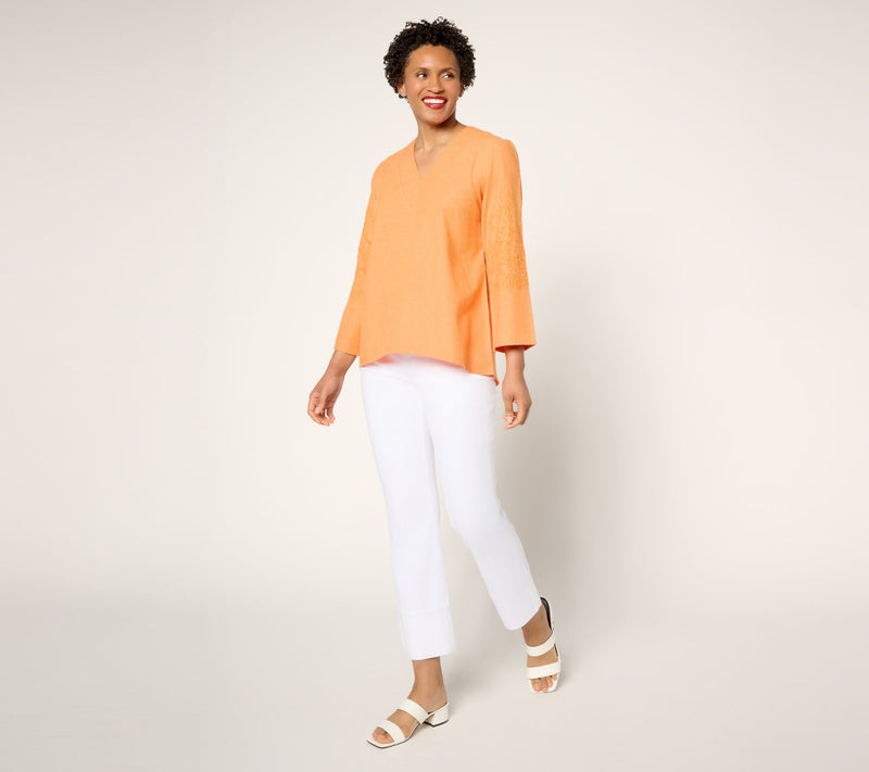 BEAUTIFUL by Lawrence Zarian Linen Blend Eyelet Detail Top — View 11