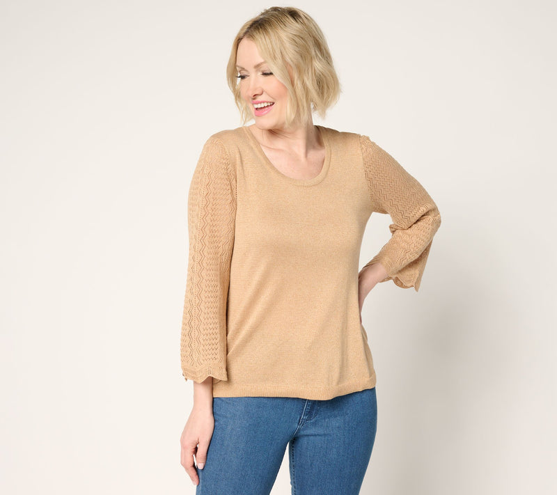 BEAUTIFUL by Lawrence Zarian Scoop Neck Novelty Stitch Top with Lurex — View 10
