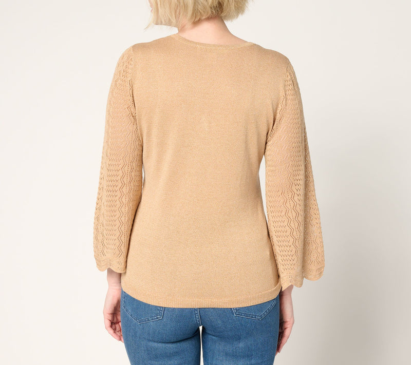BEAUTIFUL by Lawrence Zarian Scoop Neck Novelty Stitch Top with Lurex — View 3