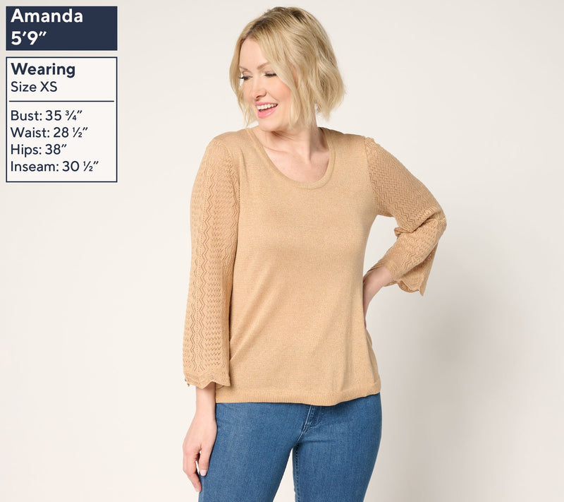 BEAUTIFUL by Lawrence Zarian Scoop Neck Novelty Stitch Top with Lurex — View 2