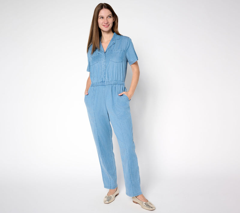 Joan Rivers Petite Tencel Collared Ankle Length Jumpsuit — View 5