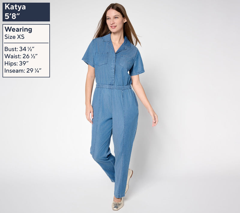 Joan Rivers Petite Tencel Collared Ankle Length Jumpsuit — View 8