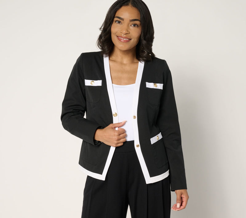 Isaac Mizrahi Live! 24/7 Stretch Jacket with Contrast Trim — View 10